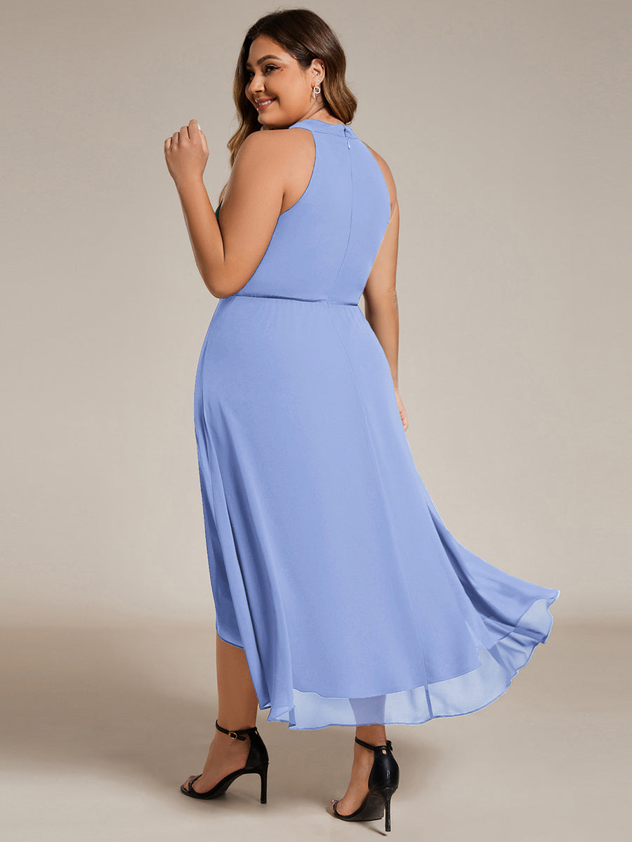Hochtief Halterneck A-Linie Chiffon Kleid Mit Raffungen #Farbe_Kornblumenblau