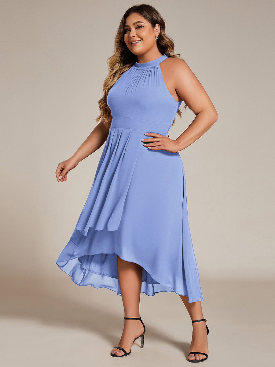Hochtief Halterneck A-Linie Chiffon Kleid Mit Raffungen #Farbe_Kornblumenblau
