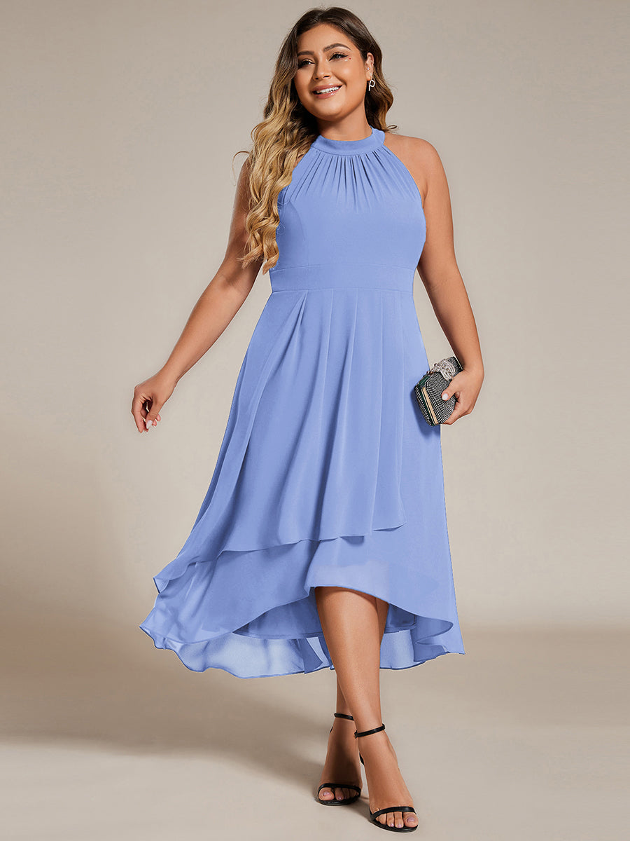 Hochtief Halterneck A-Linie Chiffon Kleid Mit Raffungen #Farbe_Kornblumenblau