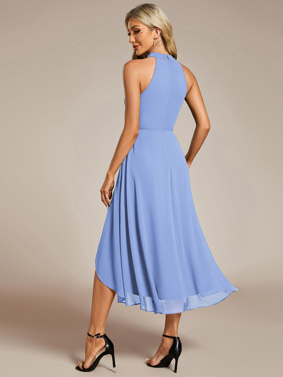 Hochtief Halterneck A-Linie Chiffon Kleid Mit Raffungen #Farbe_Kornblumenblau
