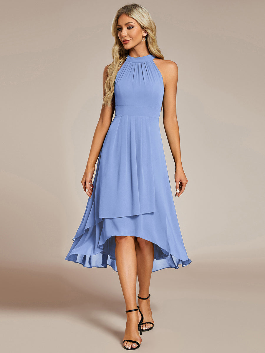 Hochtief Halterneck A-Linie Chiffon Kleid Mit Raffungen #Farbe_Kornblumenblau