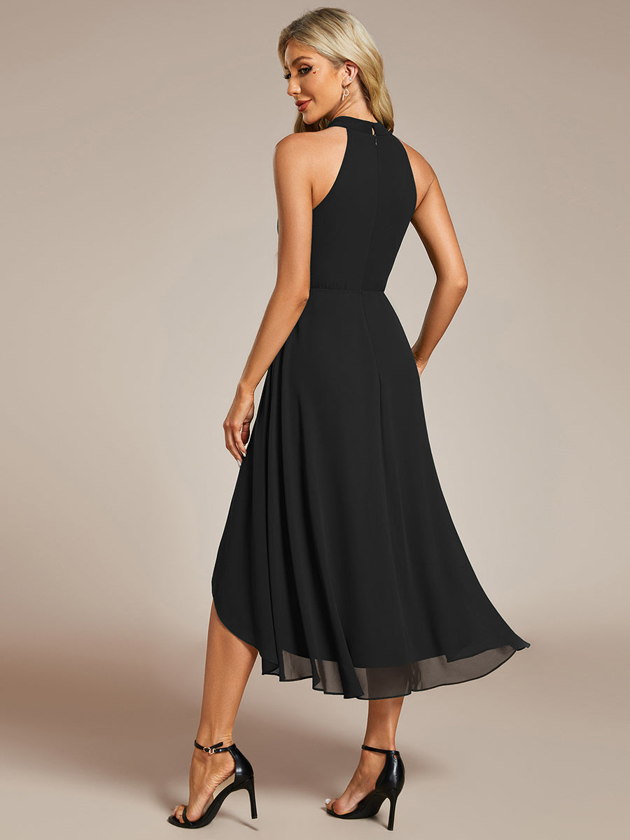 Hochtief Halterneck A-Linie Chiffon Kleid Mit Raffungen #Farbe_Schwarz