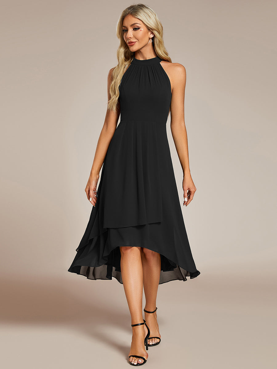 Hochtief Halterneck A-Linie Chiffon Kleid Mit Raffungen #Farbe_Schwarz