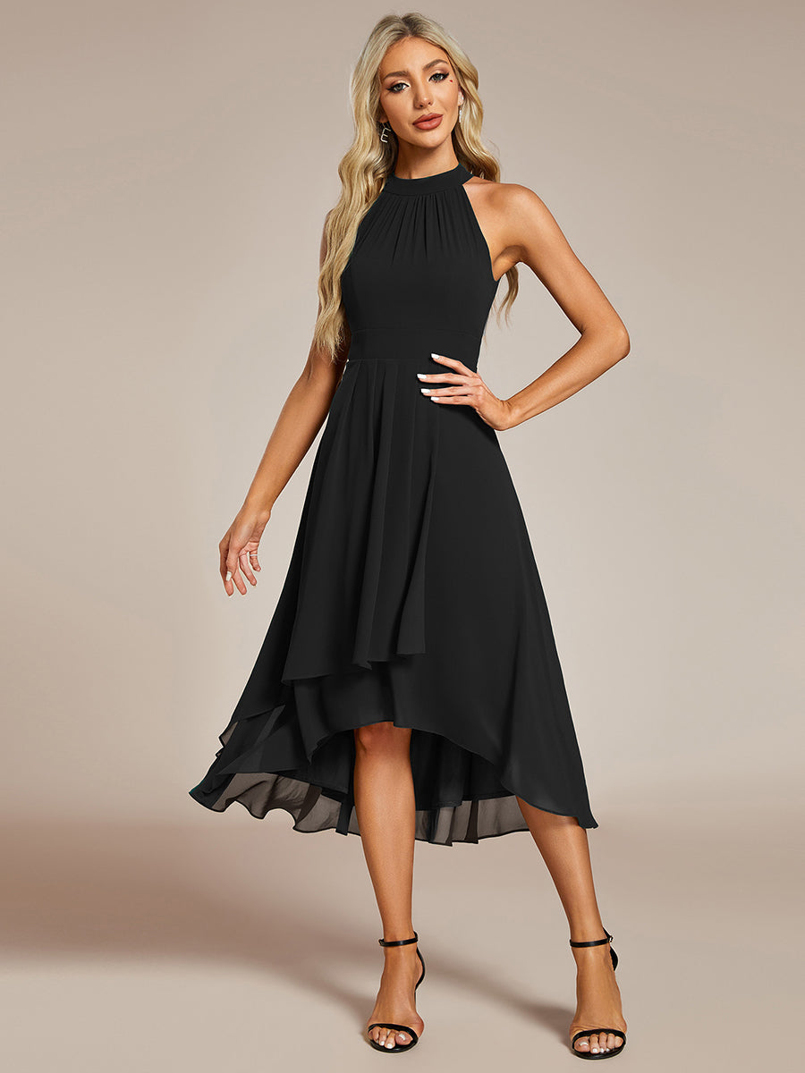Hochtief Halterneck A-Linie Chiffon Kleid Mit Raffungen #Farbe_Schwarz
