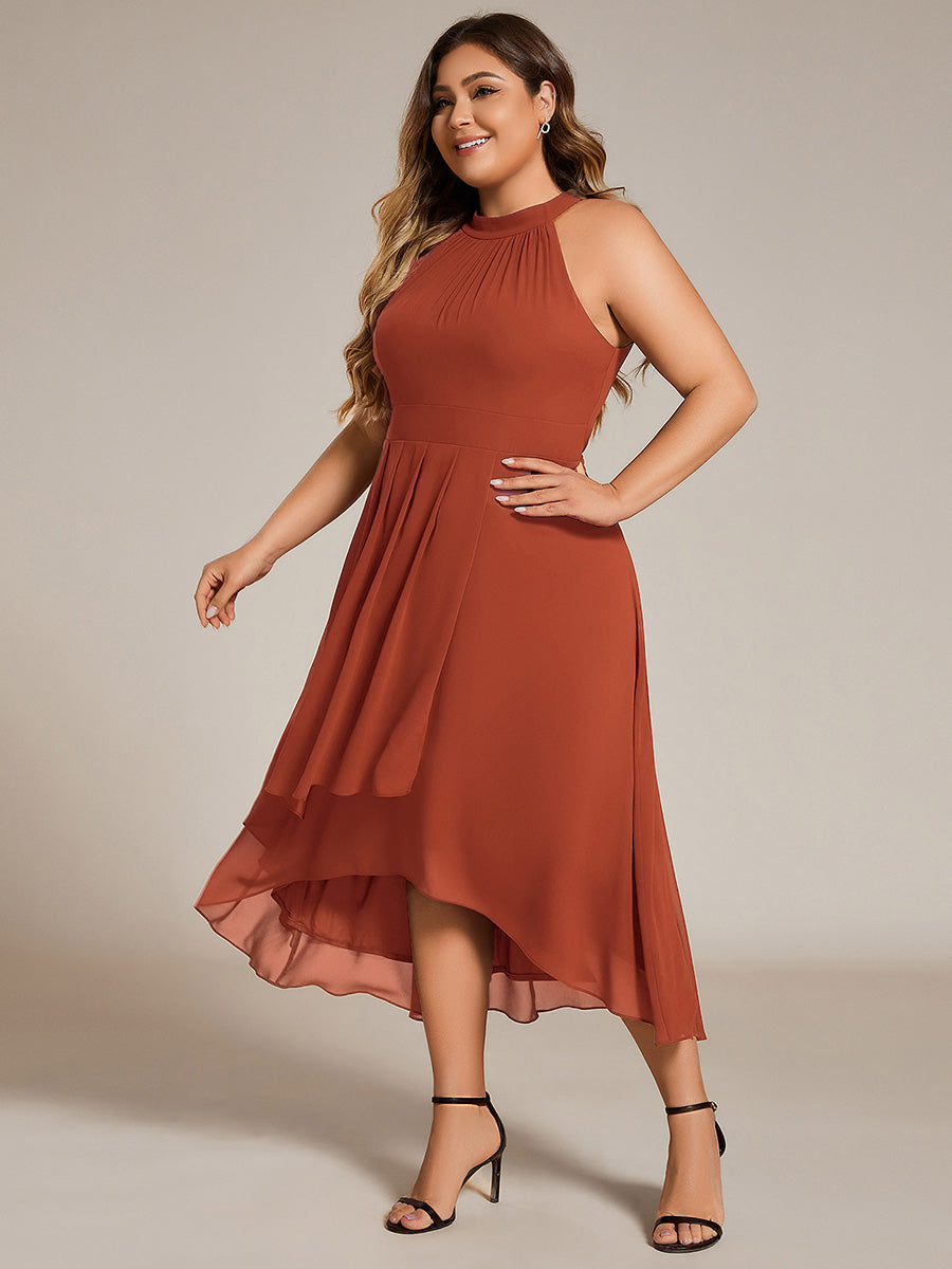 Hochtief Halterneck A-Linie Chiffon Kleid Mit Raffungen #Farbe_Gebranntes Orange