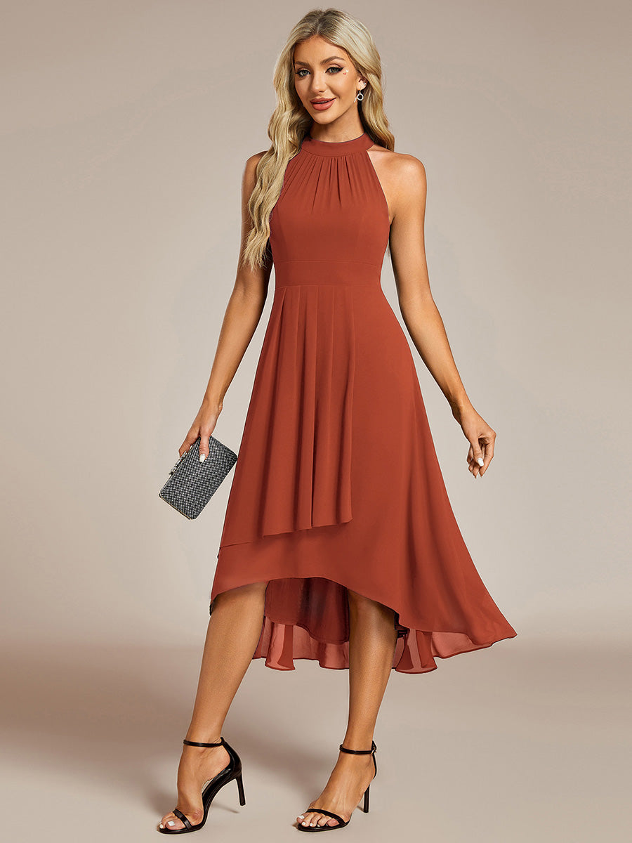 Hochtief Halterneck A-Linie Chiffon Kleid Mit Raffungen #Farbe_Gebranntes Orange