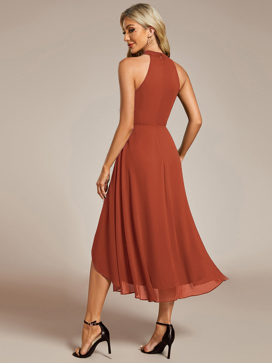 Hochtief Halterneck A-Linie Chiffon Kleid Mit Raffungen #Farbe_Gebranntes Orange