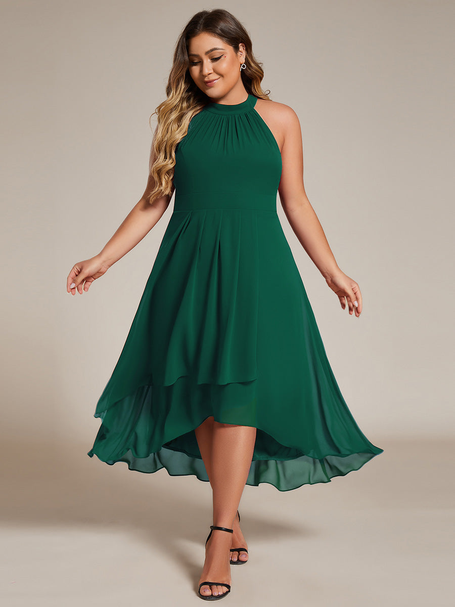 Hochtief Halterneck A-Linie Chiffon Kleid Mit Raffungen #Farbe_Dunkelgrün