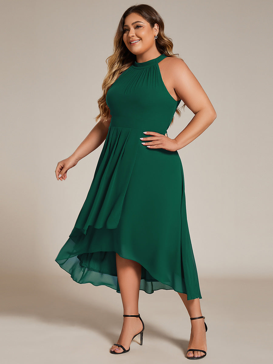 Hochtief Halterneck A-Linie Chiffon Kleid Mit Raffungen #Farbe_Dunkelgrün