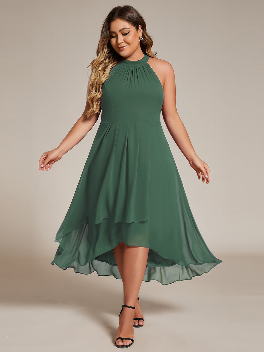 Hochtief Halterneck A-Linie Chiffon Kleid Mit Raffungen #Farbe_Eukalyptus