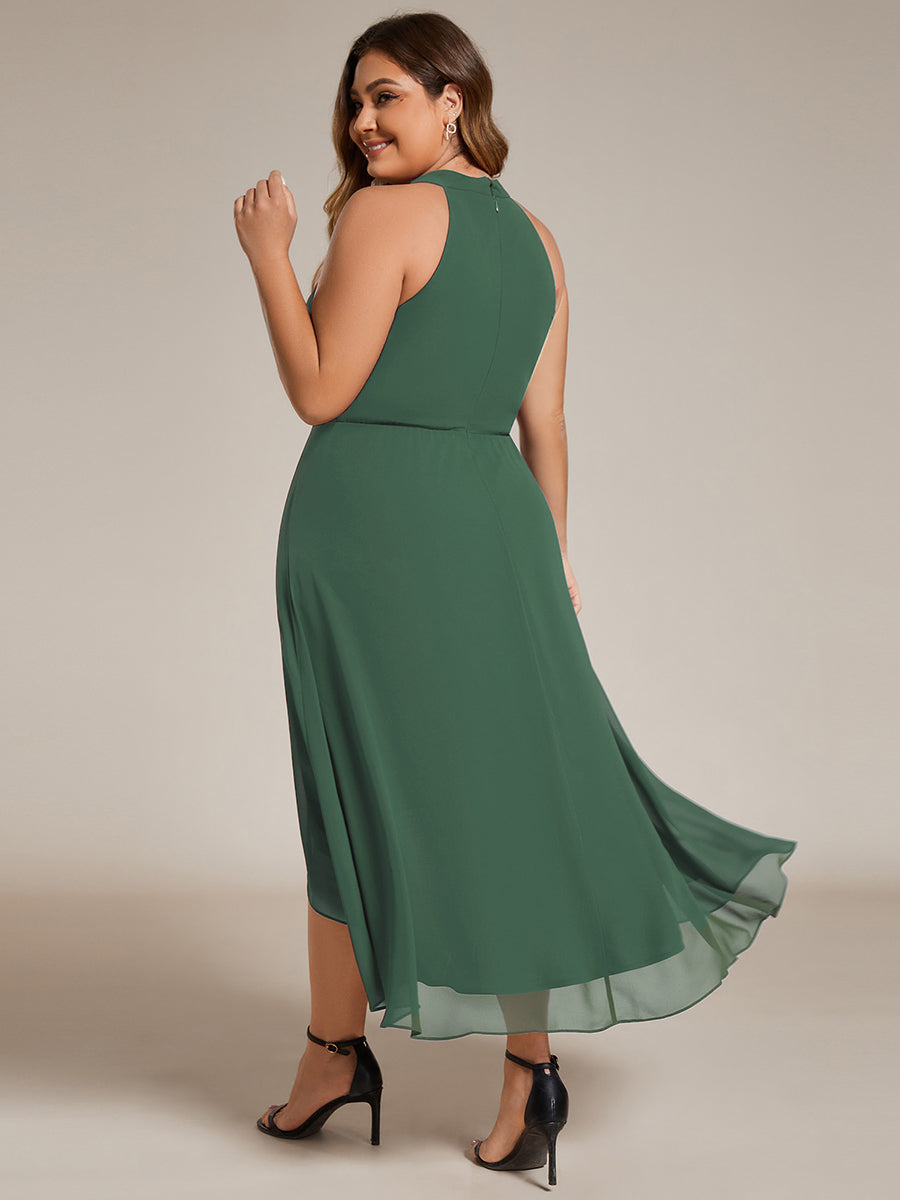 Hochtief Halterneck A-Linie Chiffon Kleid Mit Raffungen #Farbe_Eukalyptus