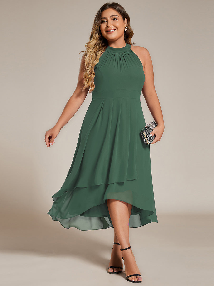 Hochtief Halterneck A-Linie Chiffon Kleid Mit Raffungen #Farbe_Eukalyptus
