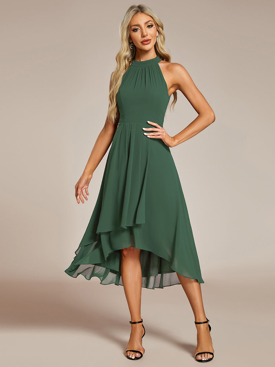 Hochtief Halterneck A-Linie Chiffon Kleid Mit Raffungen #Farbe_Eukalyptus