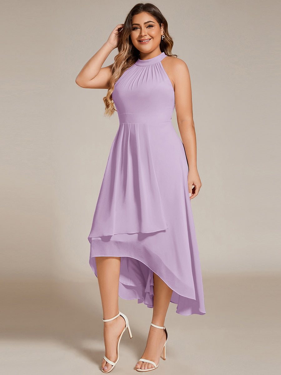 Hochtief Halterneck A-Linie Chiffon Kleid Mit Raffungen #Farbe_Mattflieder