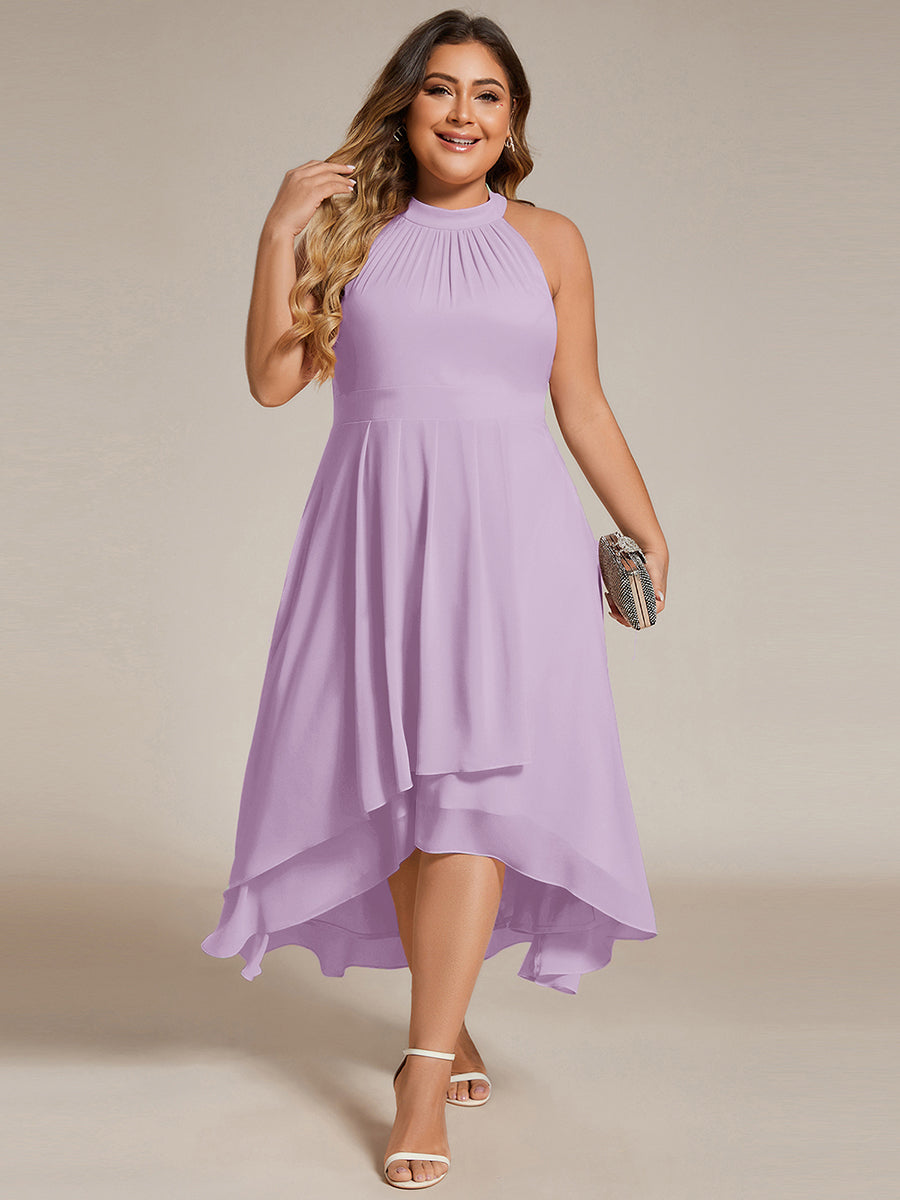 Hochtief Halterneck A-Linie Chiffon Kleid Mit Raffungen #Farbe_Mattflieder