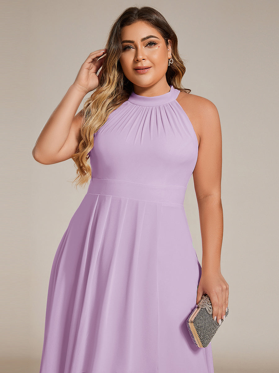 Hochtief Halterneck A-Linie Chiffon Kleid Mit Raffungen #Farbe_Mattflieder