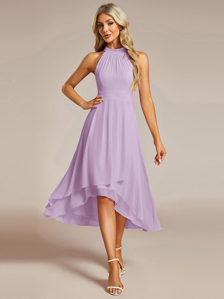 Hochtief Halterneck A-Linie Chiffon Kleid Mit Raffungen #Farbe_Mattflieder