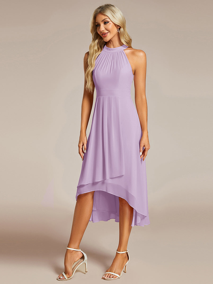 Hochtief Halterneck A-Linie Chiffon Kleid Mit Raffungen #Farbe_Mattflieder