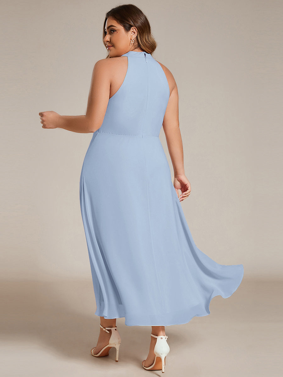 Hochtief Halterneck A-Linie Chiffon Kleid Mit Raffungen #Farbe_Eisblau