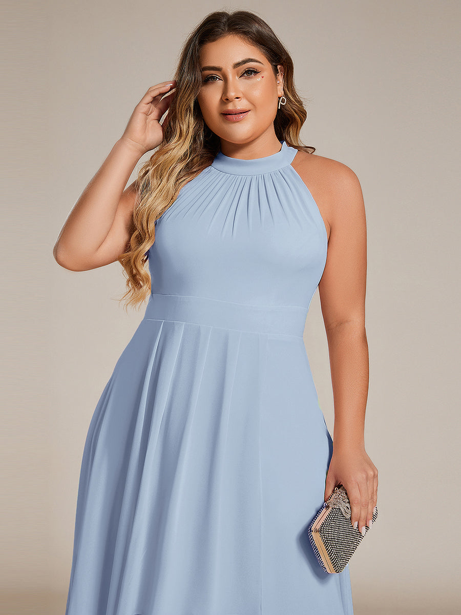 Hochtief Halterneck A-Linie Chiffon Kleid Mit Raffungen #Farbe_Eisblau