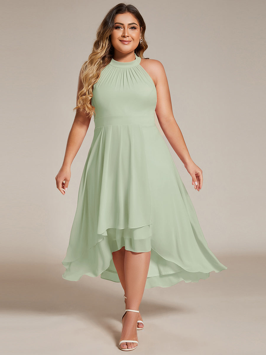Hochtief Halterneck A-Linie Chiffon Kleid Mit Raffungen #Farbe_Mintgrün