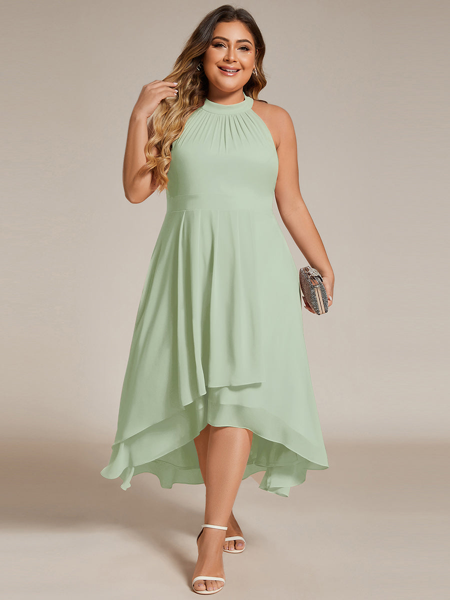 Hochtief Halterneck A-Linie Chiffon Kleid Mit Raffungen #Farbe_Mintgrün