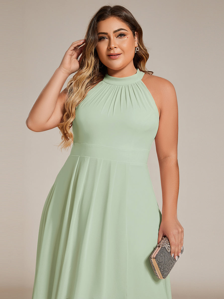 Hochtief Halterneck A-Linie Chiffon Kleid Mit Raffungen #Farbe_Mintgrün