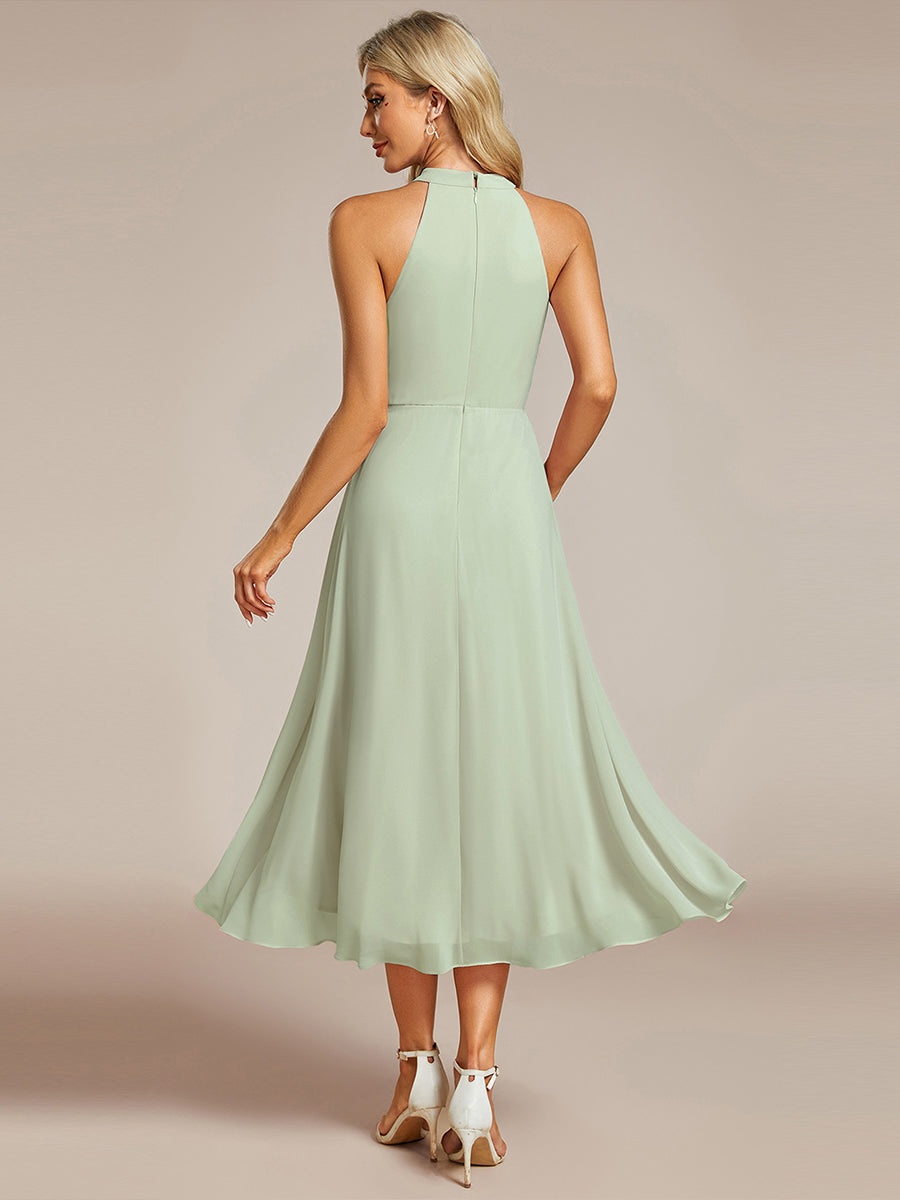 Hochtief Halterneck A-Linie Chiffon Kleid Mit Raffungen #Farbe_Mintgrün