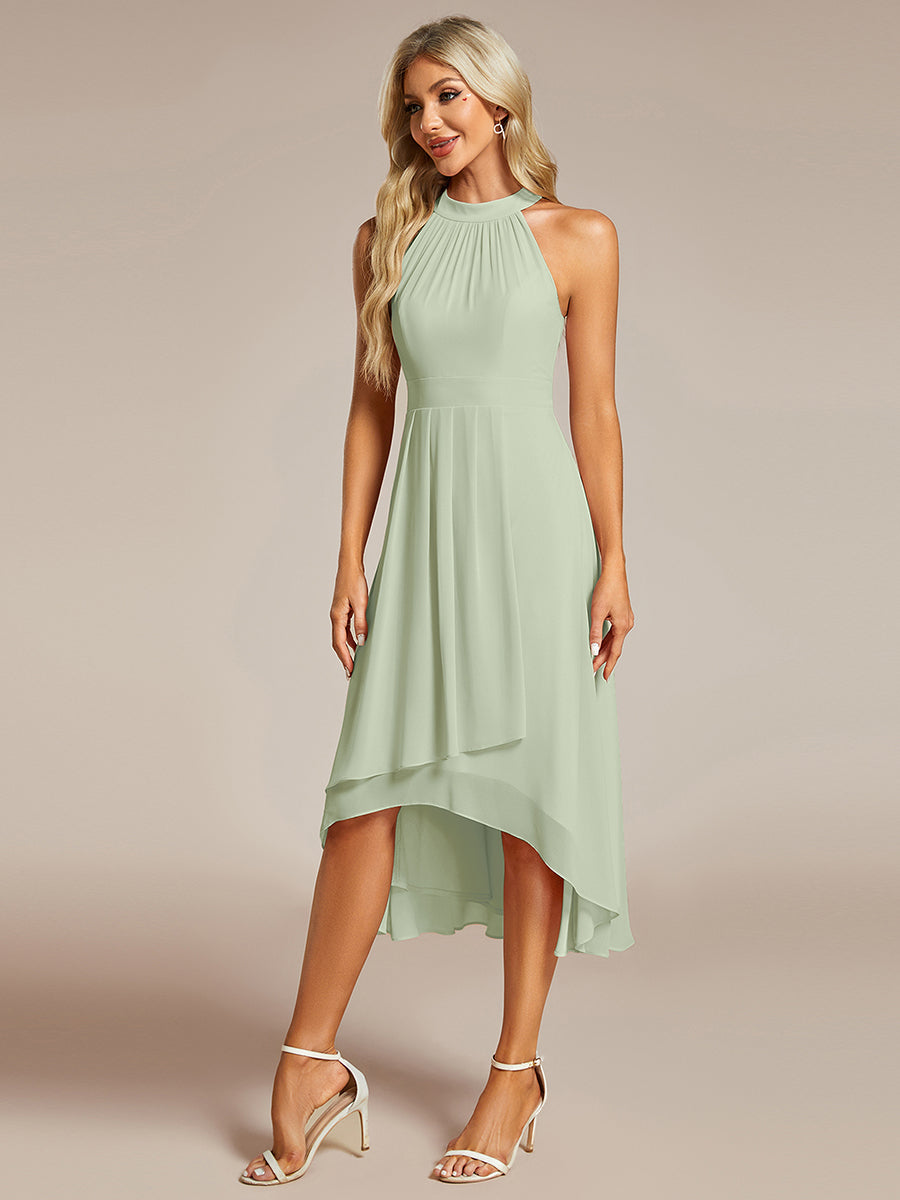 Hochtief Halterneck A-Linie Chiffon Kleid Mit Raffungen #Farbe_Mintgrün
