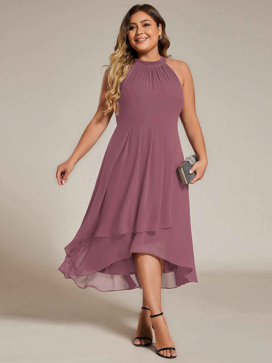 Hochtief Halterneck A-Linie Chiffon Kleid Mit Raffungen #Farbe_Orchideenviolett