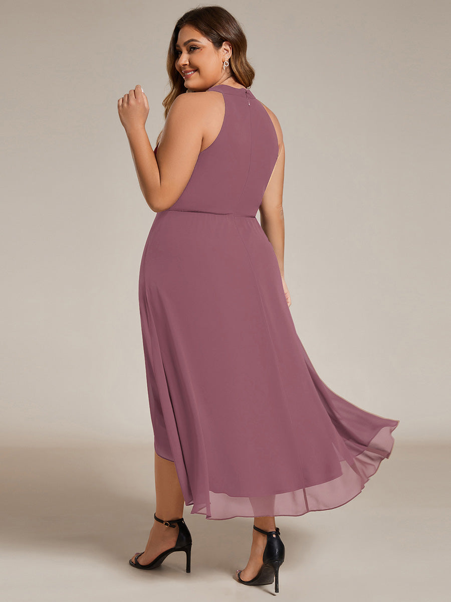 Hochtief Halterneck A-Linie Chiffon Kleid Mit Raffungen #Farbe_Orchideenviolett