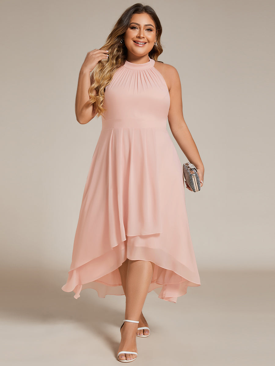Hochtief Halterneck A-Linie Chiffon Kleid Mit Raffungen #Farbe_Rosa