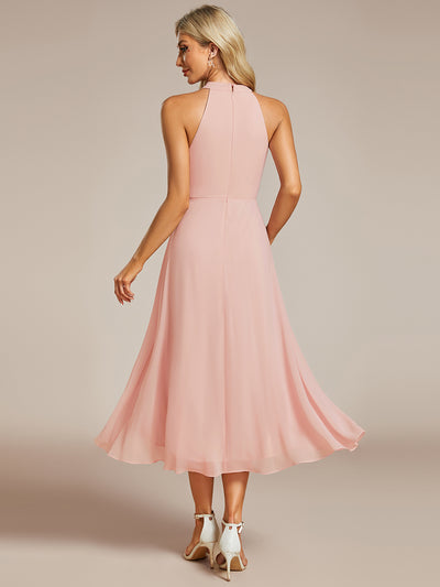 Hochtief Halterneck A-Linie Chiffon Kleid Mit Raffungen #Farbe_Rosa