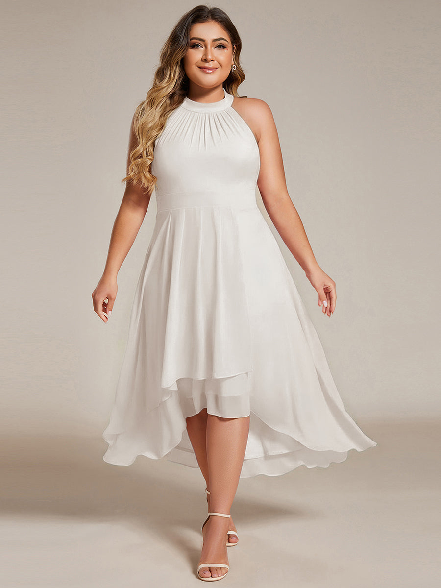 Hochtief Halterneck A-Linie Chiffon Kleid Mit Raffungen #Farbe_Weiß