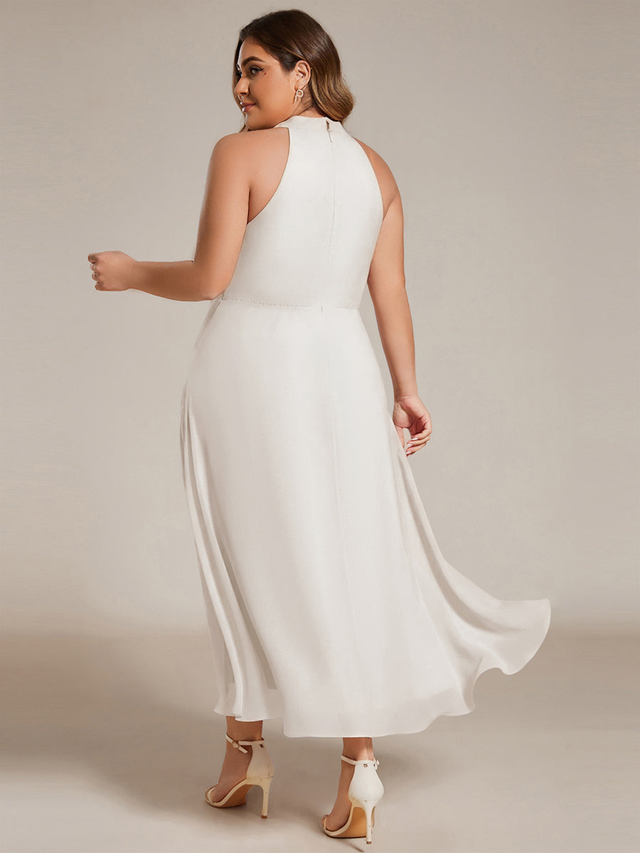 Hochtief Halterneck A-Linie Chiffon Kleid Mit Raffungen #Farbe_Weiß