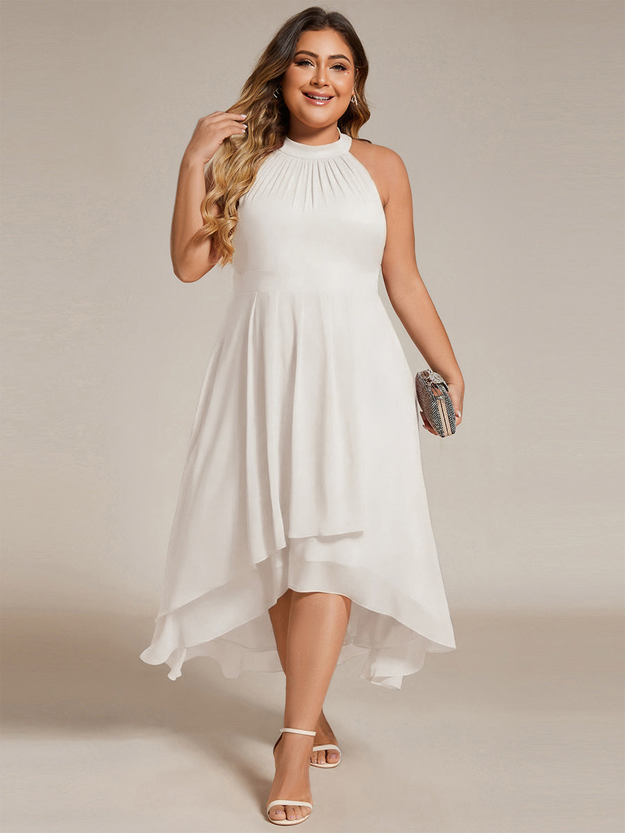 Hochtief Halterneck A-Linie Chiffon Kleid Mit Raffungen #Farbe_Weiß