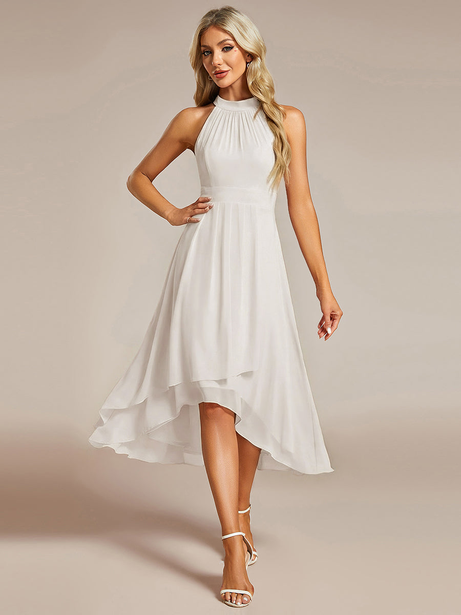 Hochtief Halterneck A-Linie Chiffon Kleid Mit Raffungen #Farbe_Weiß