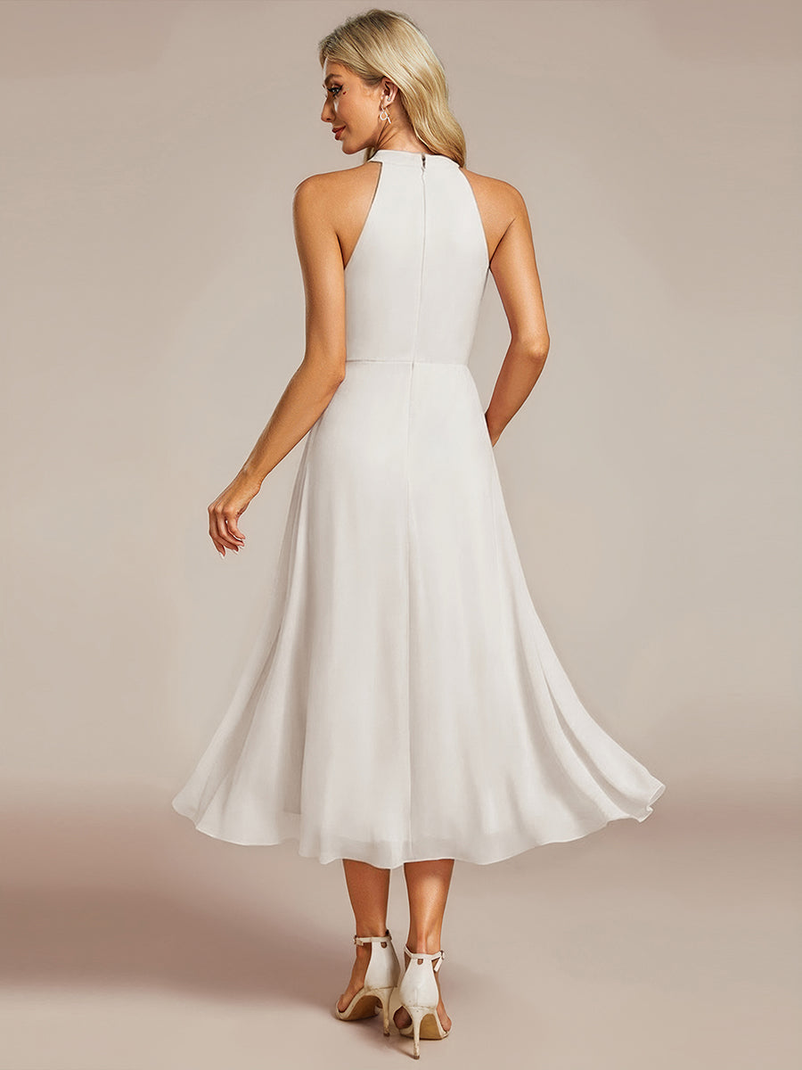 Hochtief Halterneck A-Linie Chiffon Kleid Mit Raffungen #Farbe_Weiß