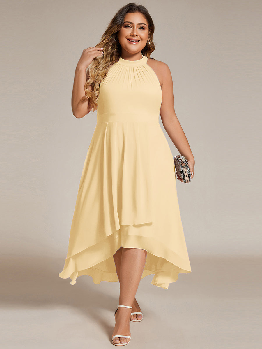 Hochtief Halterneck A-Linie Chiffon Kleid Mit Raffungen #Farbe_Gelb