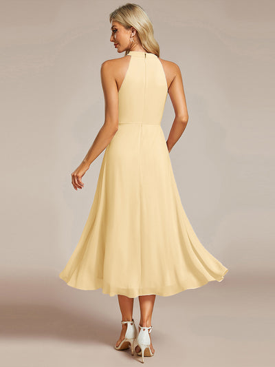 Hochtief Halterneck A-Linie Chiffon Kleid Mit Raffungen #Farbe_Gelb