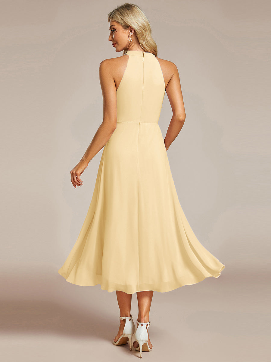 Hochtief Halterneck A-Linie Chiffon Kleid Mit Raffungen #Farbe_Gelb
