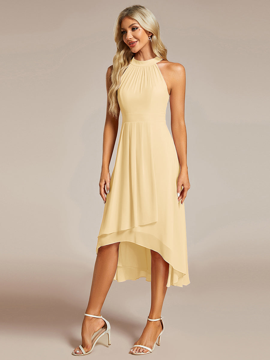 Hochtief Halterneck A-Linie Chiffon Kleid Mit Raffungen #Farbe_Gelb
