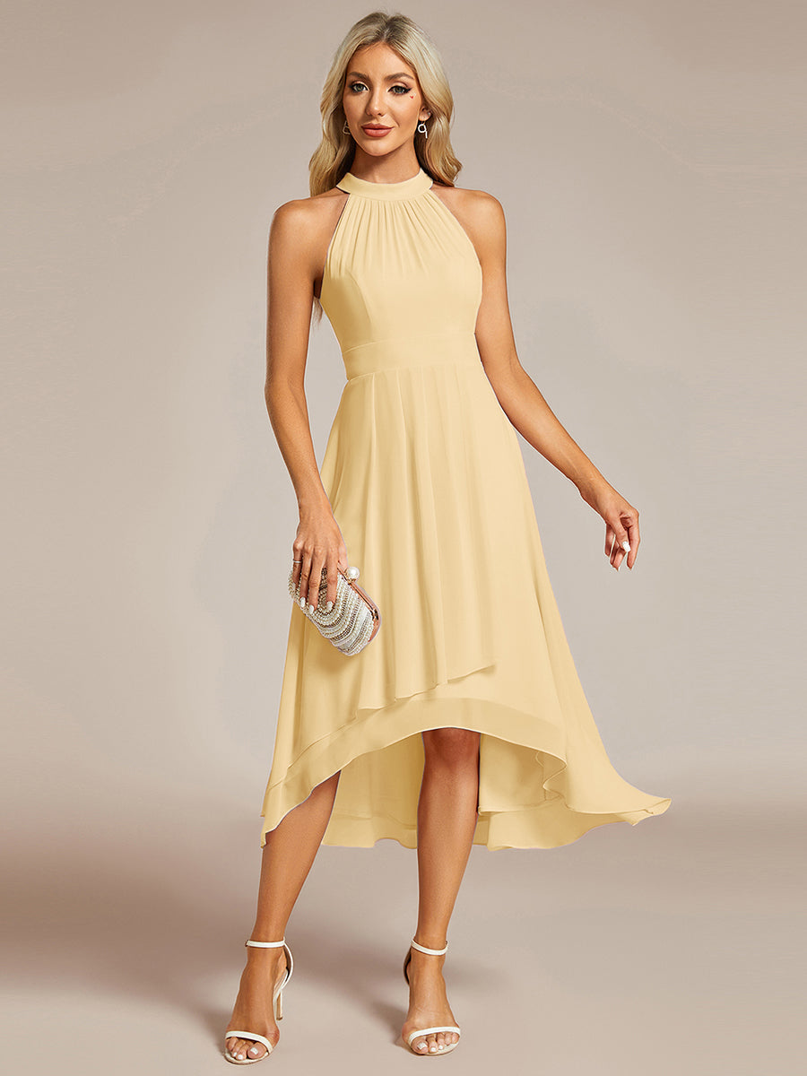 Hochtief Halterneck A-Linie Chiffon Kleid Mit Raffungen #Farbe_Gelb