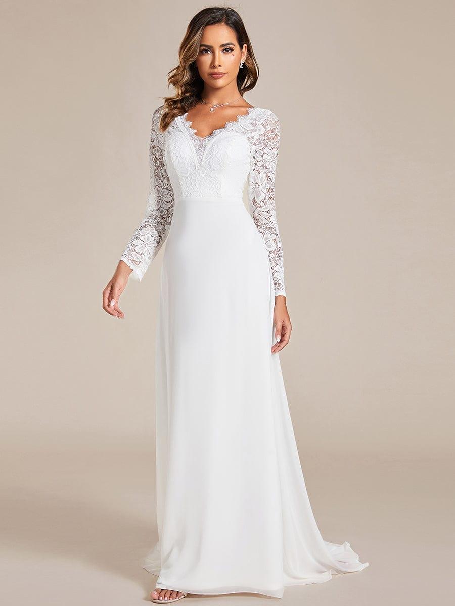 Elegantes A-Linien-Brautkleid aus Spitze und Chiffon mit langen ?rmeln #Farbe_Weiß