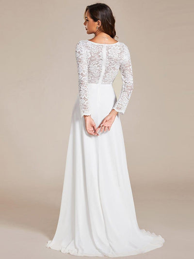 Elegantes A-Linien-Brautkleid aus Spitze und Chiffon mit langen ?rmeln #Farbe_Weiß