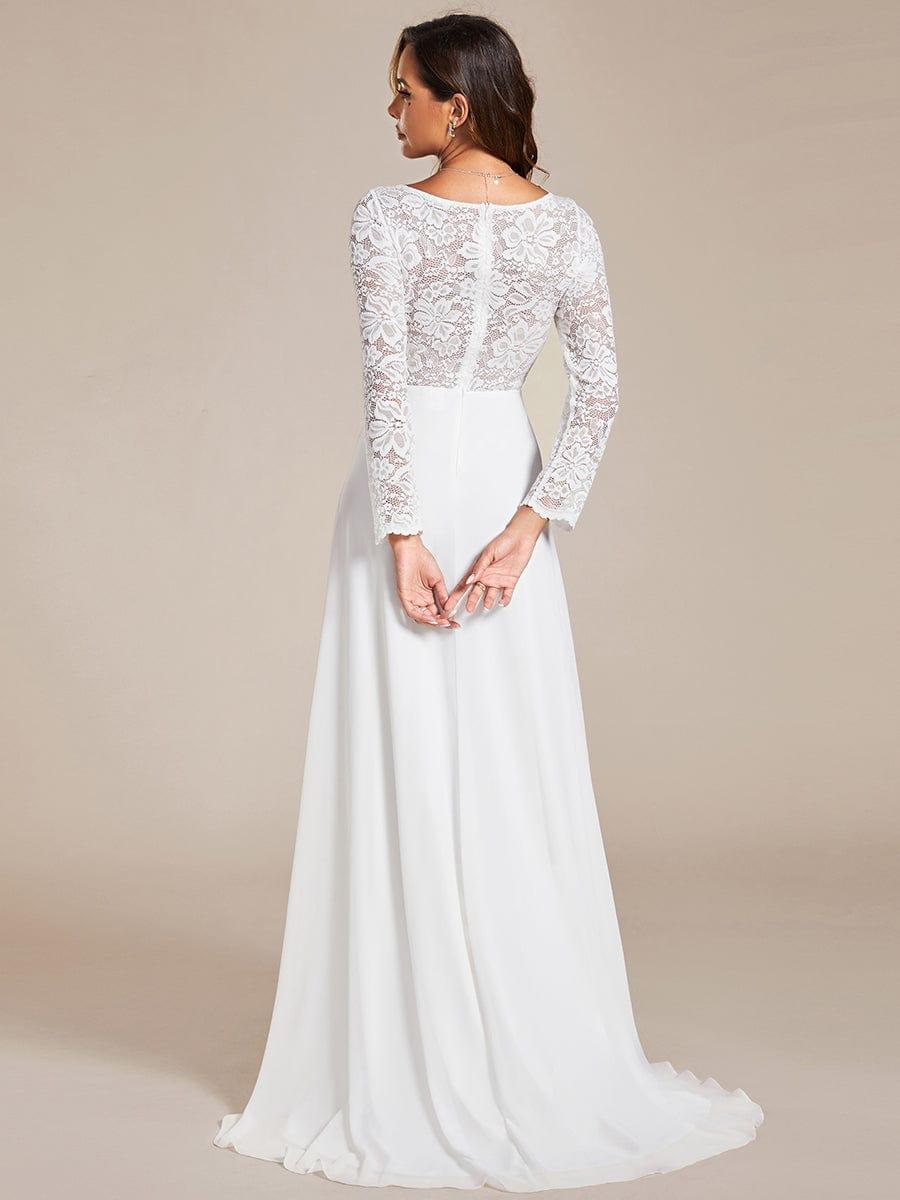 Elegantes A-Linien-Brautkleid aus Spitze und Chiffon mit langen ?rmeln #Farbe_Weiß