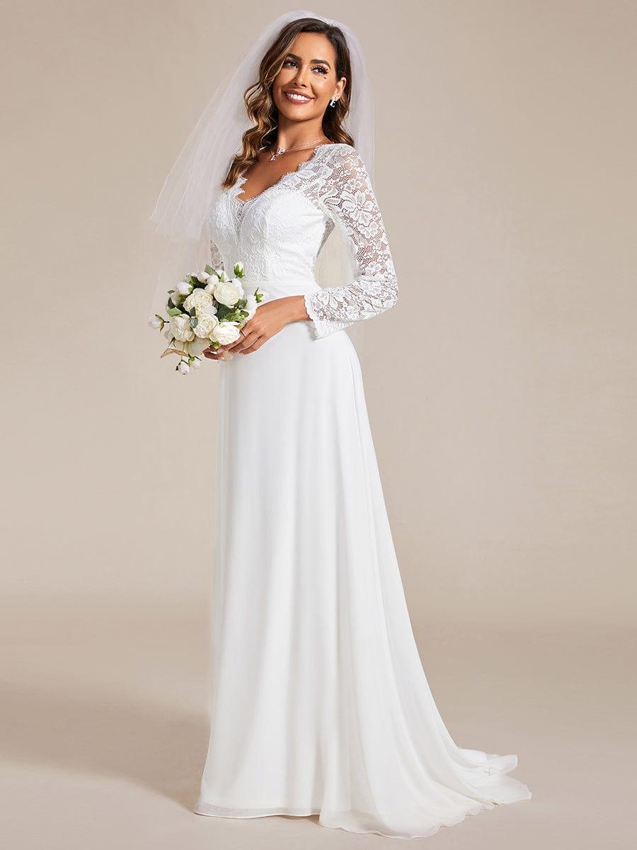 Elegantes A-Linien-Brautkleid aus Spitze und Chiffon mit langen ?rmeln #Farbe_Weiß