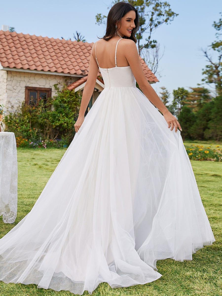 A-Linien-Brautkleid aus Tuell mit Neckholder und Applikationen in Elfenbein #Farbe_Elfenbein