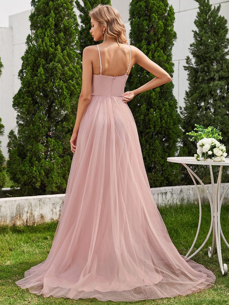 A-Linien-Brautkleid aus Tuell mit Neckholder und Applikationen in Rosa #Farbe_Rosa