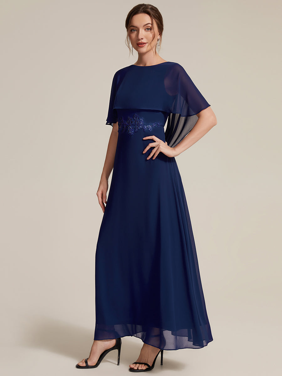 Chiffon mit A-Linie, Cape-Ärmel, und brautmutterkleid #Farbe_Marineblau
